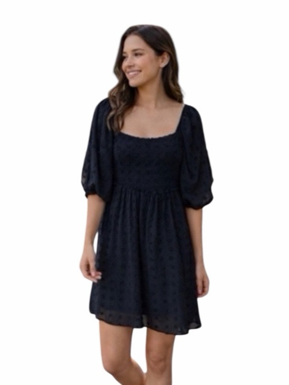 Miholl Smocked Chiffon Swiss Dot Dress NWT‎